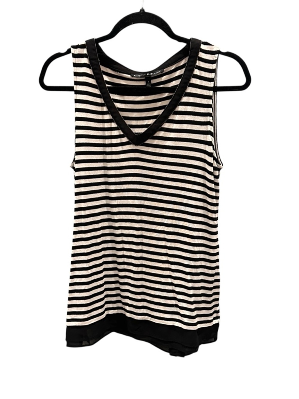 White House Black Market Black & White Striped V-Neck Tank